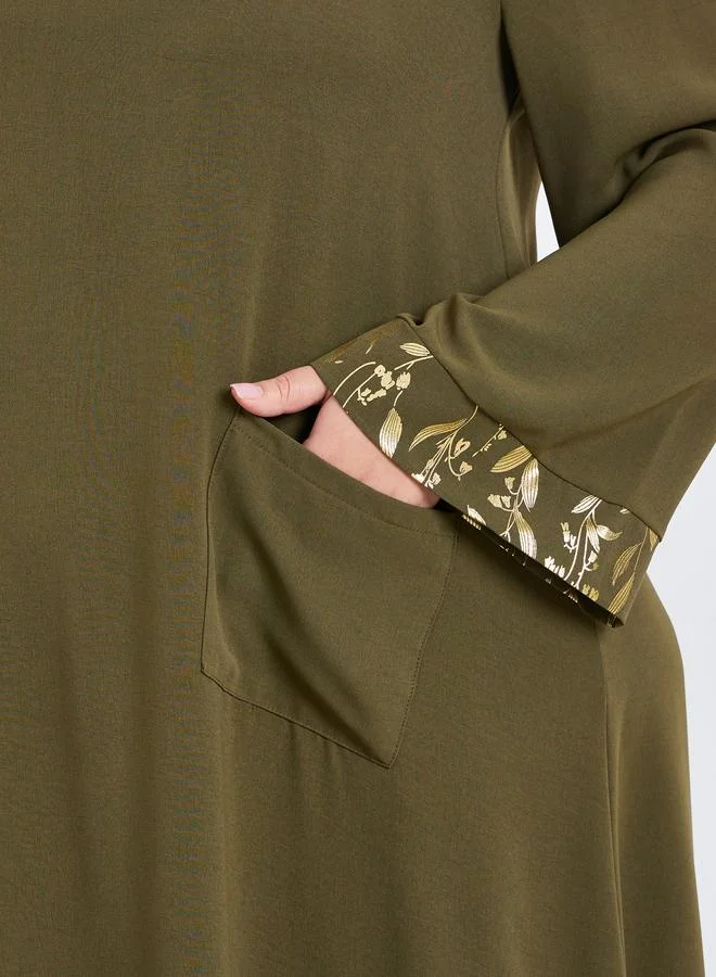 Amirah  Plus Size Foil Trim Jalabiya with Pocket for Women | Best Price UAE