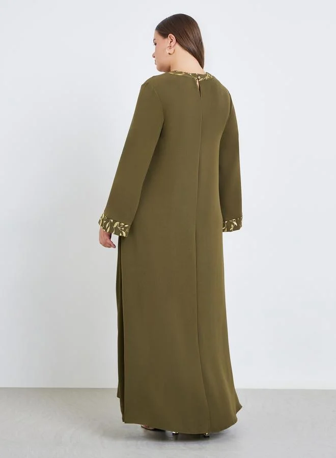 Amirah  Plus Size Foil Trim Jalabiya with Pocket for Women | Best Price UAE