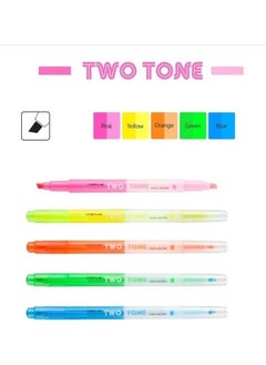 lineplus Highlighter Pen 5 Colors Transparent Two Tone 1 Pack Marker Pen 5 Pack Yellow Pink Orange Green Blue  - Image 2