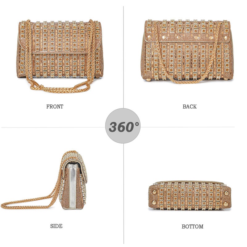 BBTT.ful Rhinestone Evening Handbags for Women Shoulder Bags Crossbody Bag Bling Bling Crystals Clutch Purse with Chain (Gold) - Image 5