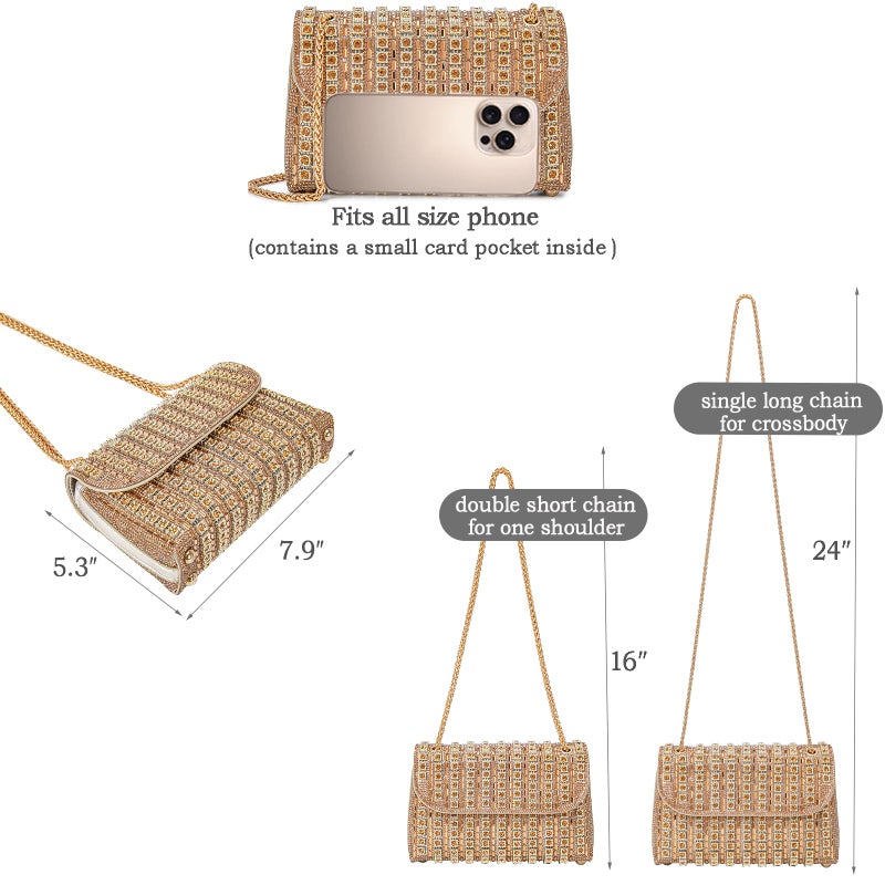 BBTT.ful Rhinestone Evening Handbags for Women Shoulder Bags Crossbody Bag Bling Bling Crystals Clutch Purse with Chain (Gold) - Image 4