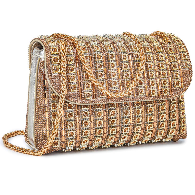 BBTT.ful Rhinestone Evening Handbags for Women Shoulder Bags Crossbody Bag Bling Bling Crystals Clutch Purse with Chain (Gold) - Image 1