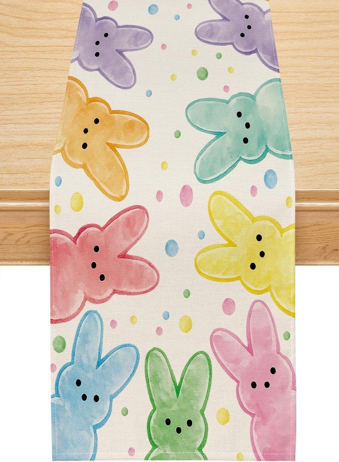 Siilues Easter Table Runner, Colorful Bunny Happy Easter Runner for Table Watercolor Seasonal Spring Holiday Home Party Decor Kitchen Dining Table Decorations 13x120 Inch - Image 1