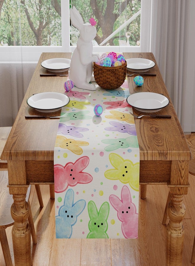 Siilues Easter Table Runner, Colorful Bunny Happy Easter Runner for Table Watercolor Seasonal Spring Holiday Home Party Decor Kitchen Dining Table Decorations 13x120 Inch - Image 2