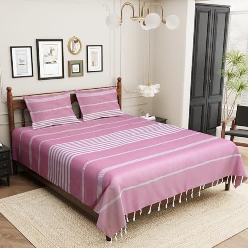 Värde Bedsheet King Size Cotton with 2 Pillow Covers | 210 TC Bedsheet | Flat Sheets | Handloom Bedsheets | Double Bedsheet for Summer 90 X 100 Inches, 7.5 X 8.3 Feet (Rose Pink, King) - Image 3