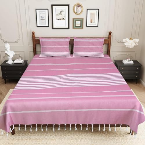 Värde Bedsheet King Size Cotton with 2 Pillow Covers | 210 TC Bedsheet | Flat Sheets | Handloom Bedsheets | Double Bedsheet for Summer 90 X 100 Inches, 7.5 X 8.3 Feet (Rose Pink, King) - Image 2