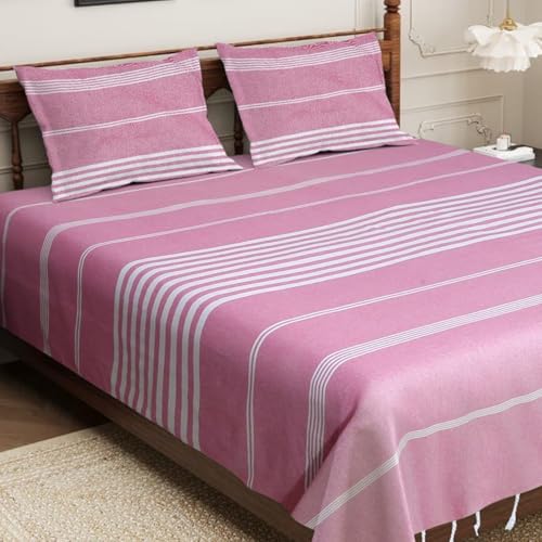 Värde Bedsheet King Size Cotton with 2 Pillow Covers | 210 TC Bedsheet | Flat Sheets | Handloom Bedsheets | Double Bedsheet for Summer 90 X 100 Inches, 7.5 X 8.3 Feet (Rose Pink, King) - Image 1