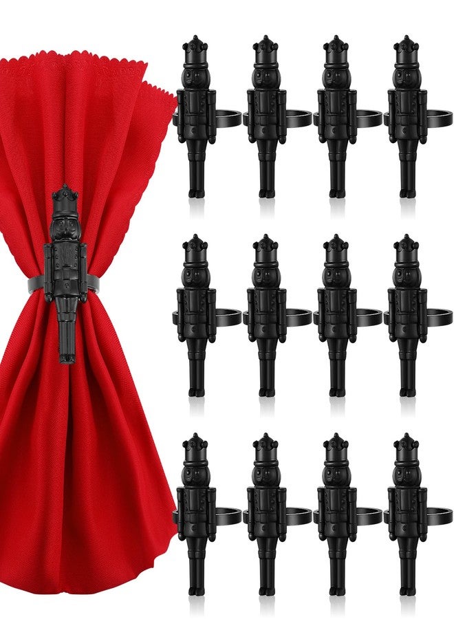 Suttmin Christmas Nutcracker Napkin Rings Set of 12, Black Soldier Napkin Rings Holiday Metal Napkin Holders for Xmas Table Setting Valentine's Day Dinnerware Wedding Party Vintage Decoration - Image 1