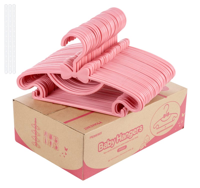 Nursery Hangers 40 Pack Baby Hangers with Cute Bows  Plastic Nonslip Baby Coat Hangers Pink with 3pcs Clothes Hanging Chaines Space Saving Kids Coat Hanger for Toddlers Wardrobe