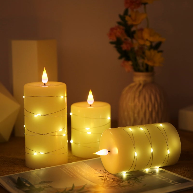 Flameless Candle Lights 3PCS Ivory White Paraffin Wax Set - 2 Switchable Lighting Modes 4-Level Timer Function Realistic LEDs Candles for Home Dinner Wedding Meditation Yoga Spa - Image 2