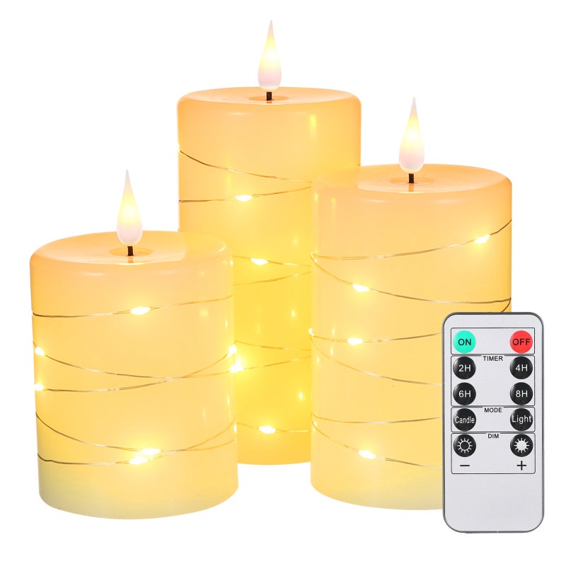 Flameless Candle Lights 3PCS Ivory White Paraffin Wax Set - 2 Switchable Lighting Modes 4-Level Timer Function Realistic LEDs Candles for Home Dinner Wedding Meditation Yoga Spa - Image 1