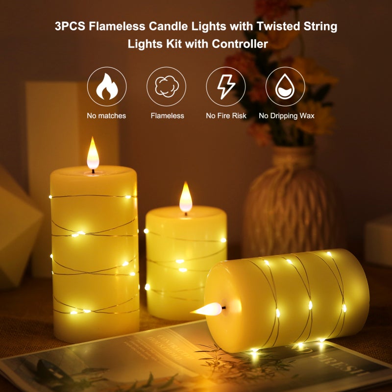 Flameless Candle Lights 3PCS Ivory White Paraffin Wax Set - 2 Switchable Lighting Modes 4-Level Timer Function Realistic LEDs Candles for Home Dinner Wedding Meditation Yoga Spa - Image 4
