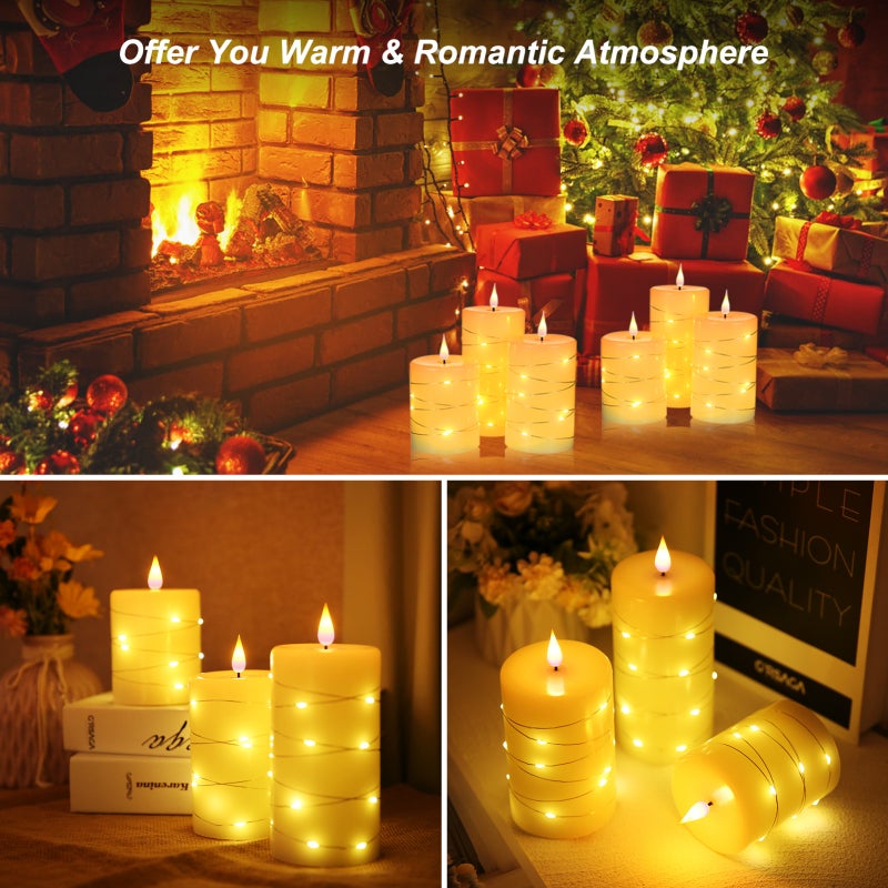 Flameless Candle Lights 3PCS Ivory White Paraffin Wax Set - 2 Switchable Lighting Modes 4-Level Timer Function Realistic LEDs Candles for Home Dinner Wedding Meditation Yoga Spa - Image 3