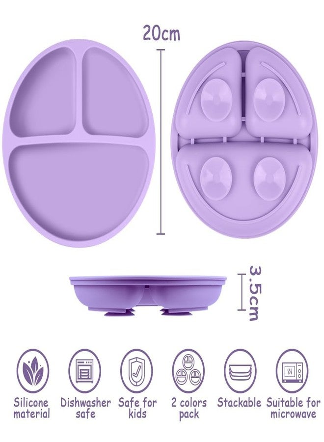 Xacton Silicone Suction Plates I Baby Feeding with 3 Strong Suction Cups I BPA Free, Dishwasher, Freezer & Microwave Safe I Unbreakable I Silicon Grip I Deep Divided for Baby & Toddlers (Purple) - Image 2