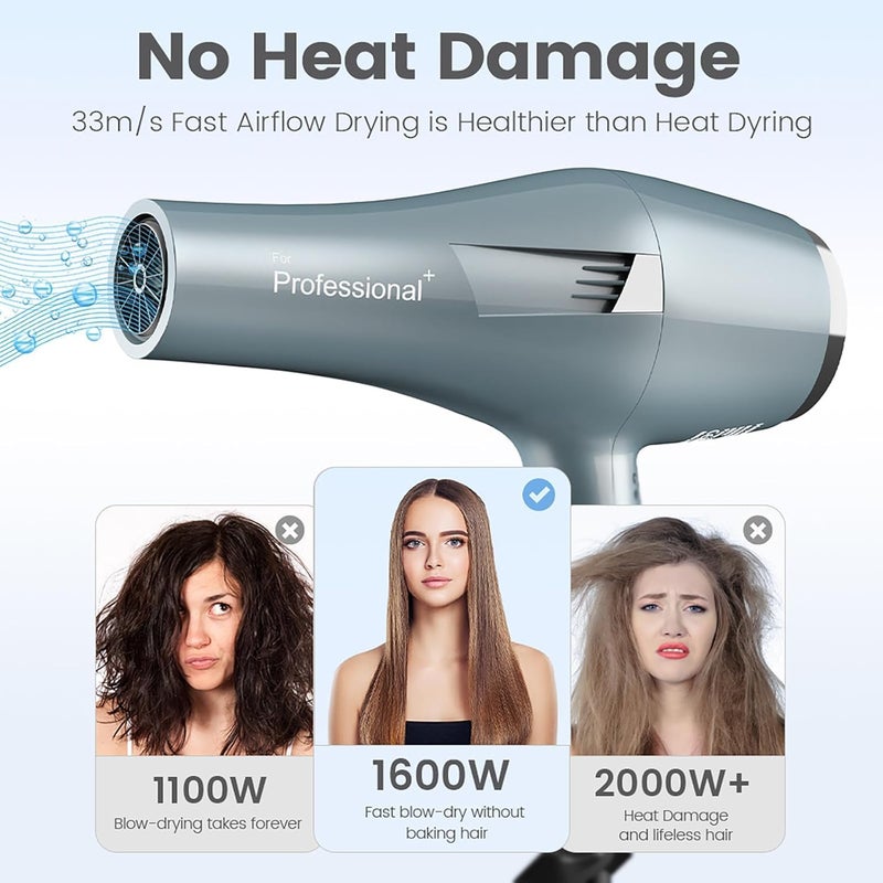 Ionic Hair Dryer, 2500W Professional Hairdryer 2 Speed 3 Heat Setting, Fast Drying Salon Blow Dryer with Diffuser, Nozzle, Concentrator Comb - Image 3