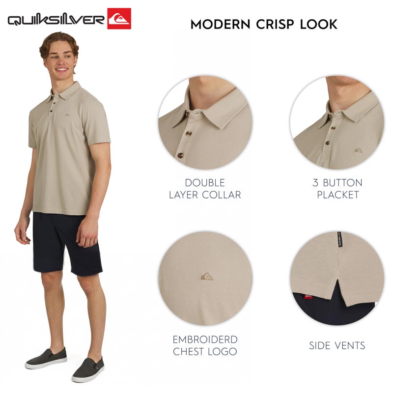 Quiksilver Men's Regular Fit Premium Soft Short Sleeve Oxford Polo Shirt, Taupe, XX-Large - Image 4