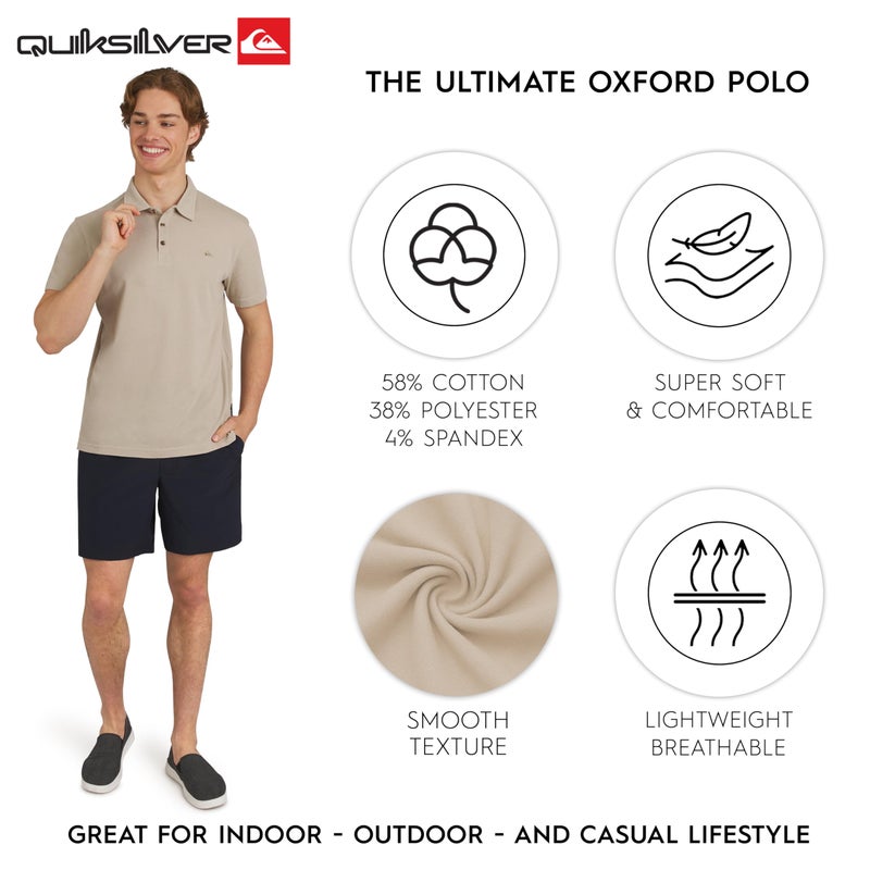 Quiksilver Men's Regular Fit Premium Soft Short Sleeve Oxford Polo Shirt, Taupe, XX-Large - Image 3