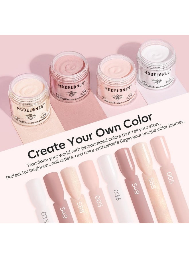 modelones - Modelones Dip Powder Nail Kit, 4 Colors Nude Pink Glitter Dipping Starter Set with Liquid and Complete Accessories for French Nails Art Salon DIY at Home Manicure - Image 1
