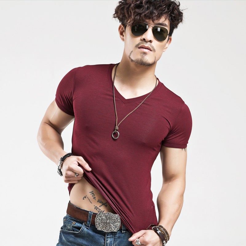 Daifa Men'S Base Shirt Solid Color V-Neck Short-Sleeved T-Shirt Men'S White Sports Tight T-Shirt Fitness Clothes For Men - Image 1