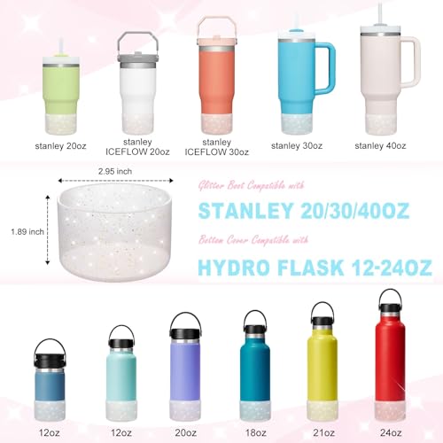 Onlymory Silicone Boot for 30 40 OZ Stanley Cup Accessories, Glitter Boots for Stanley 20OZ 30OZ Tumbler Ice-Flow 16OZ Bottle, Anti-Slip Bling Protector Bottom Cover Sleeve, Clear Gold Pink - Image 2