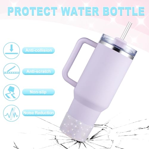 Onlymory Silicone Boot for 30 40 OZ Stanley Cup Accessories, Glitter Boots for Stanley 20OZ 30OZ Tumbler Ice-Flow 16OZ Bottle, Anti-Slip Bling Protector Bottom Cover Sleeve, Clear Gold Pink - Image 4