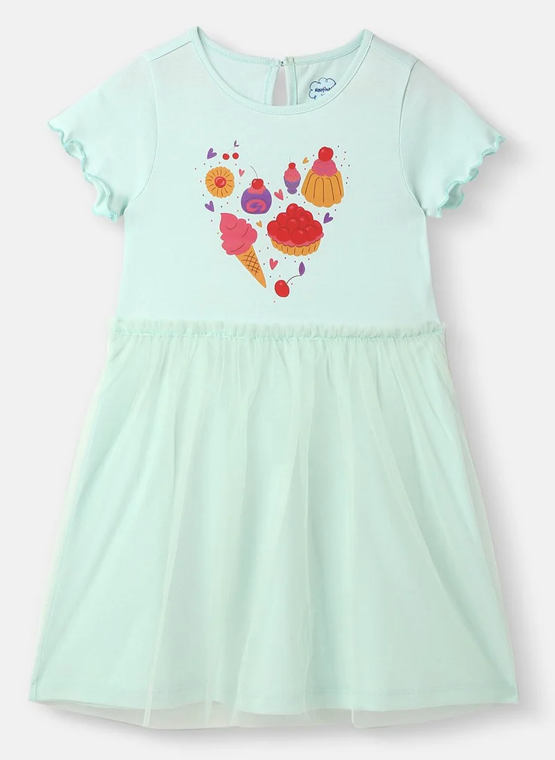 نوتيناتي Nautinati Girls' Candy Print Tulle Frill Dress with Lettuce Hem in Sleeves