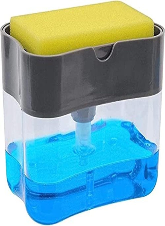 AKDC As - 2 In 1 Sponge Rack Shelf Soap Detergent Dispenser Pump, Large Capacity With Sponge, 1 Hand Operation (1) - Image 1