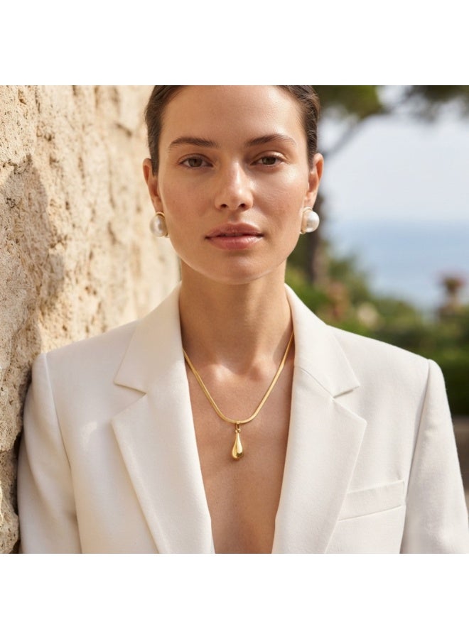 Julia Store 18K Gold Plated Stainless Steel Aesthetic Exquisite Luxury Elegant Dainty Cute Trendy Delicate Charm Dainty Minimalist Herringbone Snake Teardrop Pendant Necklace Jewelry Gift For Women - Image 4
