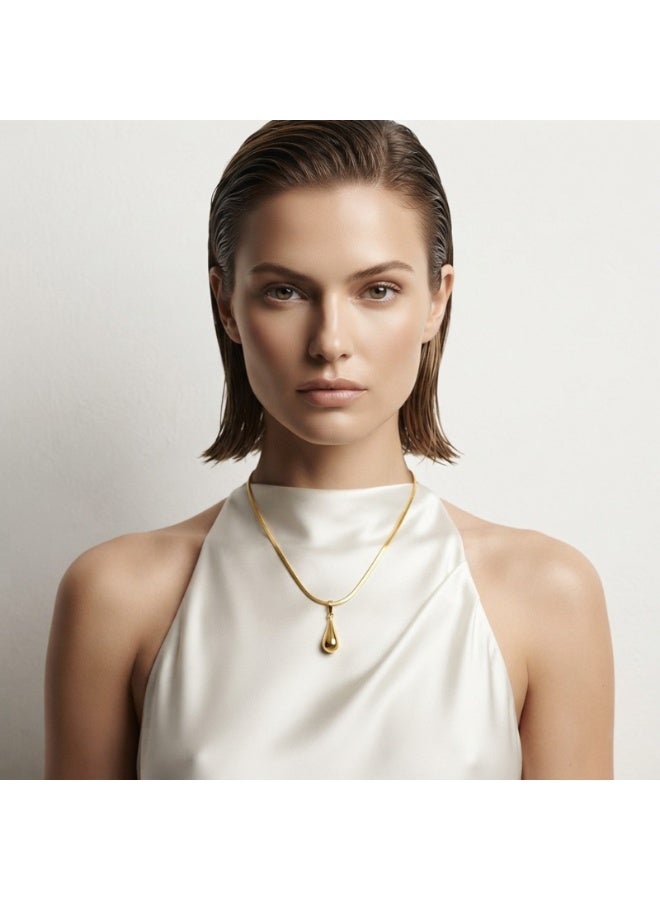 Julia Store 18K Gold Plated Stainless Steel Aesthetic Exquisite Luxury Elegant Dainty Cute Trendy Delicate Charm Dainty Minimalist Herringbone Snake Teardrop Pendant Necklace Jewelry Gift For Women - Image 5