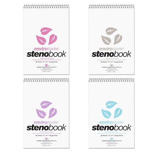 ROARING SPRING Enviroshades Colored Steno Books, 4 Pack of Memo Pads, Assorted Colors, Recycled Paper, 6" x 9", 80 Sheets, Gregg Ruled, Perforated, Wirebound, Heavy Chipboard Back - Image 1