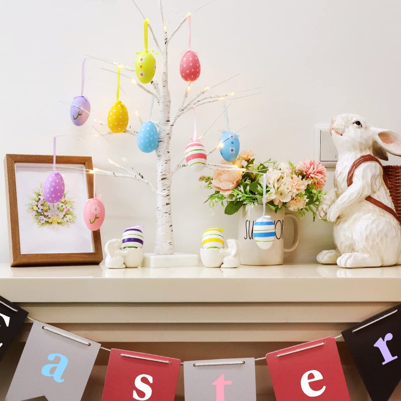 Bunny Chorus 23.2" Lighted Birch Tree with 12pcs Colored Egg Tree Ornaments, Easter Table Decor with Lights, Kids School Party Supplies Gifts, Spring Decorations for Home - Image 5