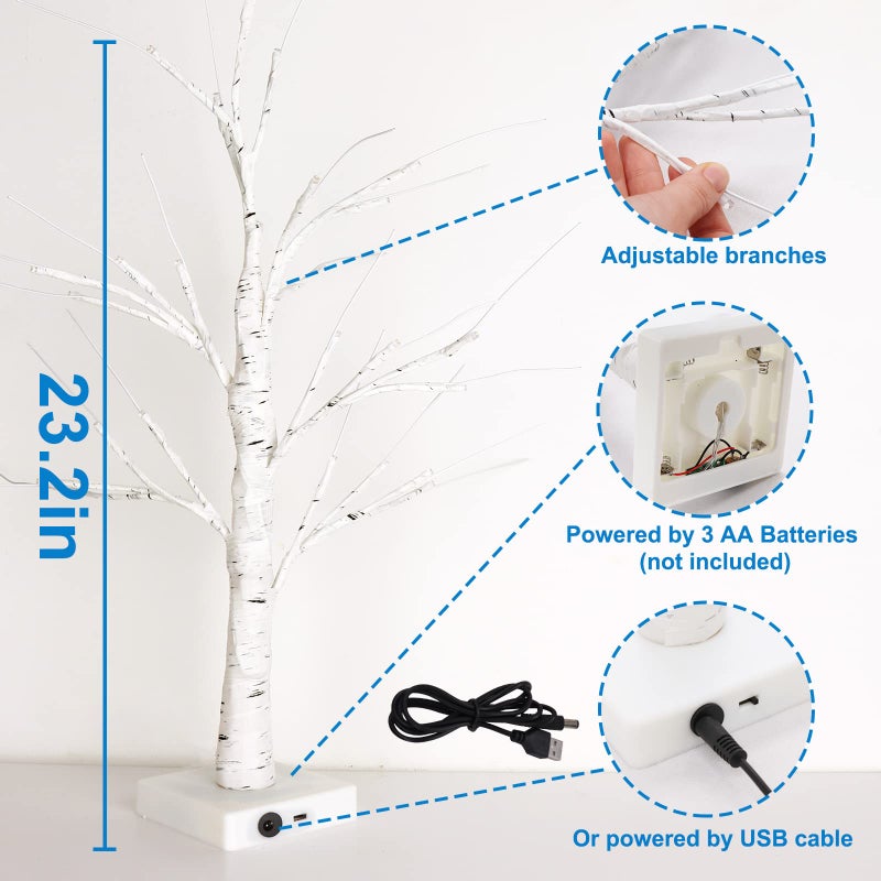Bunny Chorus 23.2" Lighted Birch Tree with 12pcs Colored Egg Tree Ornaments, Easter Table Decor with Lights, Kids School Party Supplies Gifts, Spring Decorations for Home - Image 2