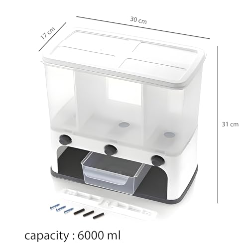 Oblivion 3-Grid Rotating Food Dispenser – Stackable Storage Container, One-Click Easy Flow Tank, Push Button Transparent Refill Holder, Compact & Space-Saving Kitchen Accessory for Rice, Pulses & More - Image 3