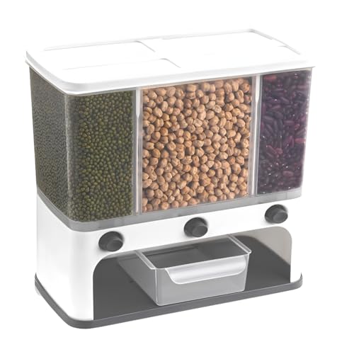 Oblivion 3-Grid Rotating Food Dispenser – Stackable Storage Container, One-Click Easy Flow Tank, Push Button Transparent Refill Holder, Compact & Space-Saving Kitchen Accessory for Rice, Pulses & More - Image 1