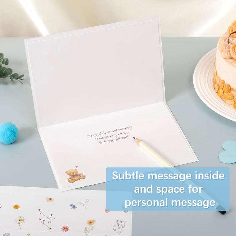 Crisky Baby Shower Cards for Boy Welcome New Baby Boy Cardï¼ˆ Blue Wildflower Floral Bearï¼‰ - Image 4