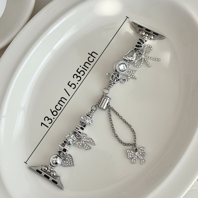 Silvery Women Watch Strap for Apple Watch 38 40 41 42mm Silver Note Bow Design - Image 2