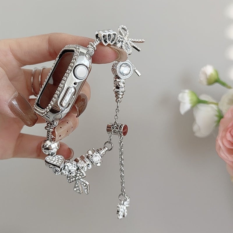 Silvery Women Watch Strap for Apple Watch 38 40 41 42mm Silver Note Bow Design - Image 4