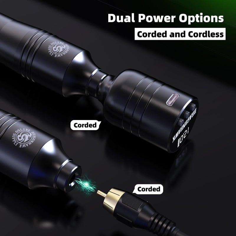 Dragonhawk طقم آلة وشم دراجون هوك أتم اللاسلكية - طقم وشم كامل للمبتدئين مع 20 إبرة خرطوشة، مزود طاقة بالبطارية للتظليل والخطوط - Image 4