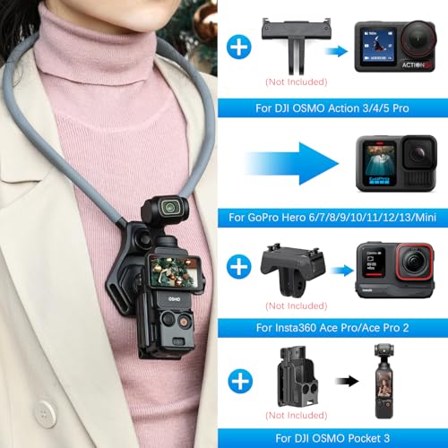 AMAZEAR Magnetic Neck Holder for DJI OSMO Pocket 4/3 Action 6 Insta 360 X5 Camera Accessory, Comfortable Hands-Free Chest Mount First-Personal POV VLOG, for Go-Pro, for Xtra Edge Muse - Image 4