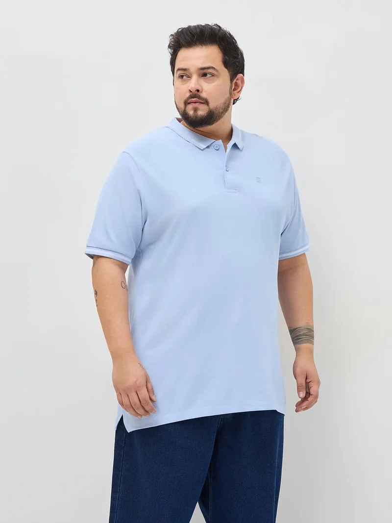 Urbano Fashion  Urbano Plus Men's Light Sky Blue Solid Regular Fit Half Sleeve Cotton Polo T-Shirt  | Best Price UAE