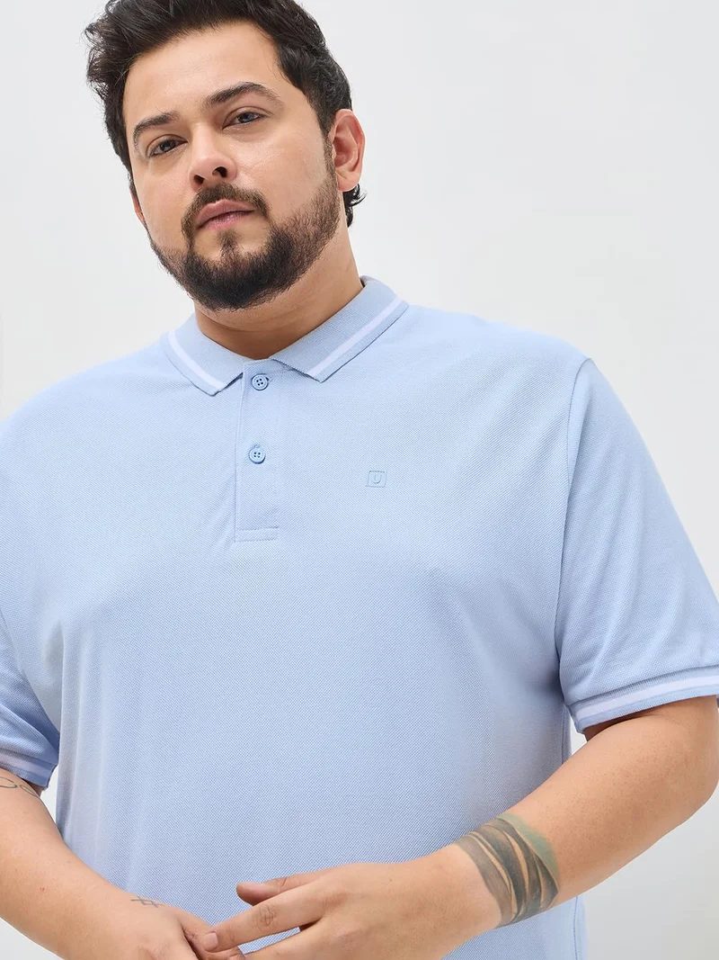 Urbano Fashion  Urbano Plus Men's Light Sky Blue Solid Regular Fit Half Sleeve Cotton Polo T-Shirt  | Best Price UAE