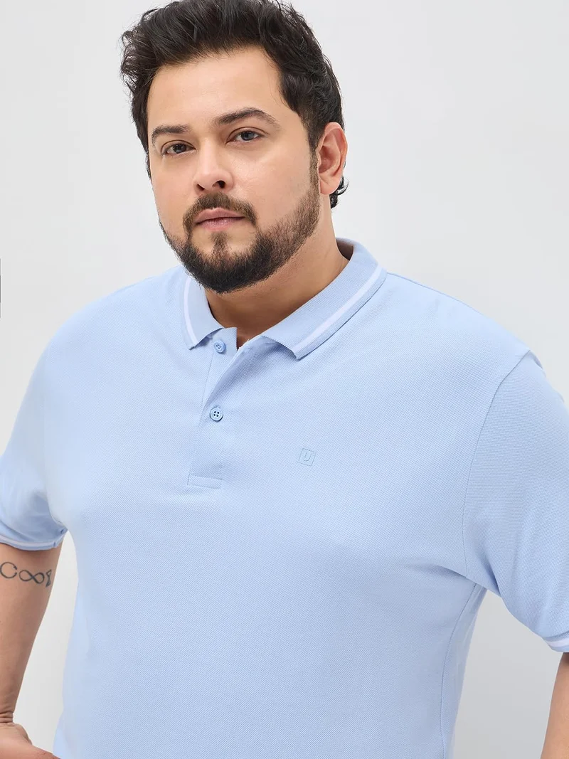 Urbano Fashion  Urbano Plus Men's Light Sky Blue Solid Regular Fit Half Sleeve Cotton Polo T-Shirt  | Best Price UAE