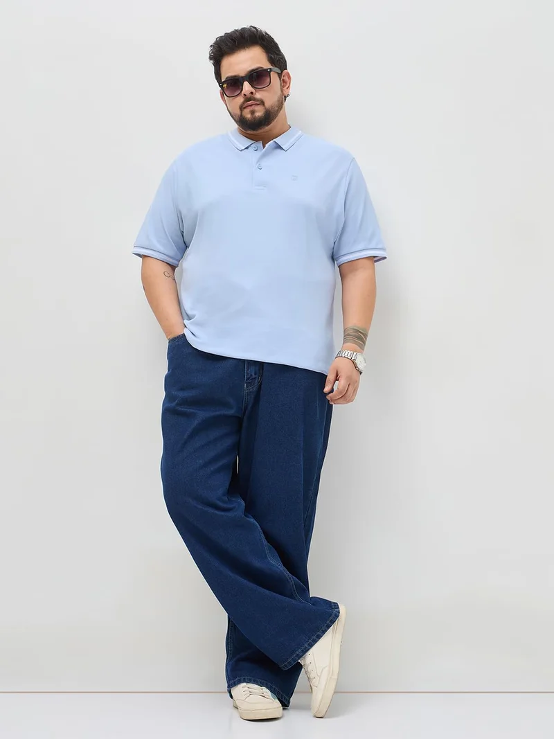 Urbano Fashion  Urbano Plus Men's Light Sky Blue Solid Regular Fit Half Sleeve Cotton Polo T-Shirt  | Best Price UAE