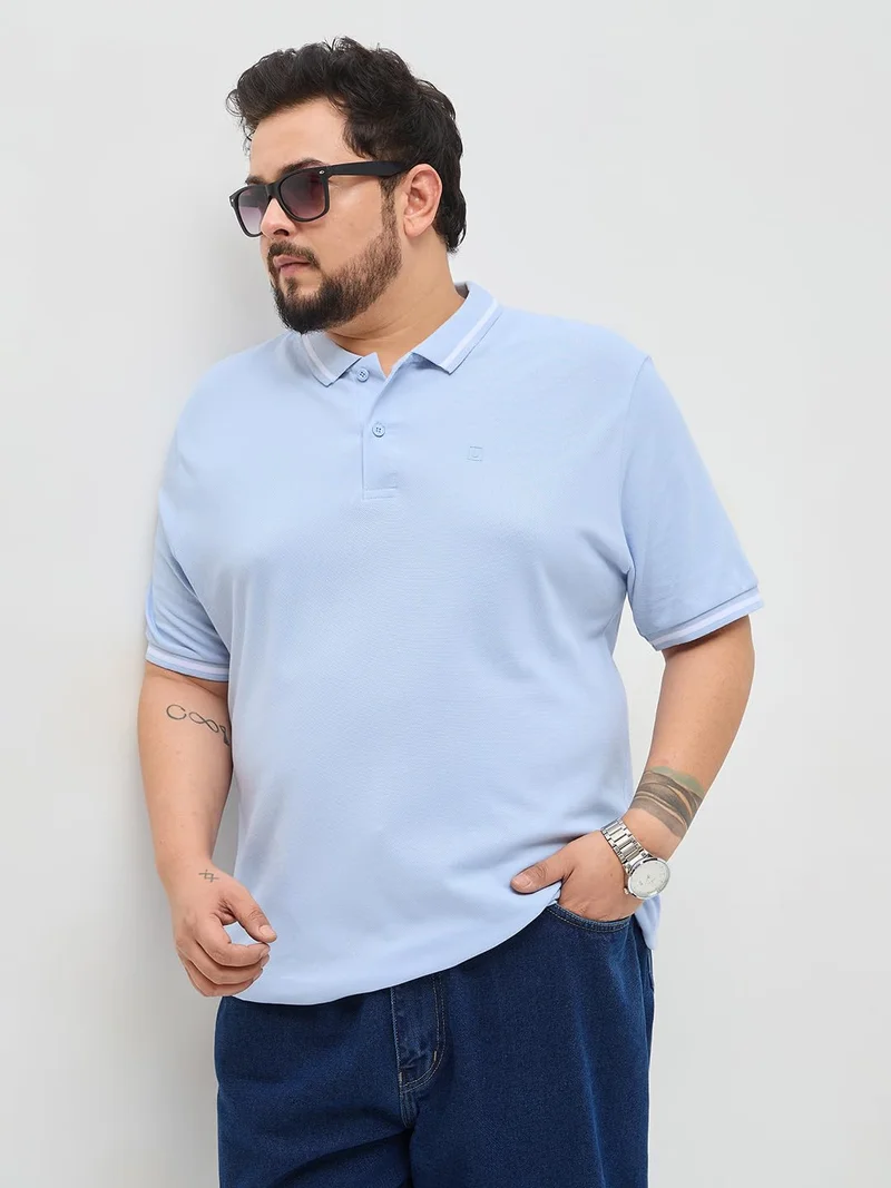 Urbano Plus Men's Light Sky Blue Solid Regular Fit Half Sleeve Cotton Polo T-Shirt