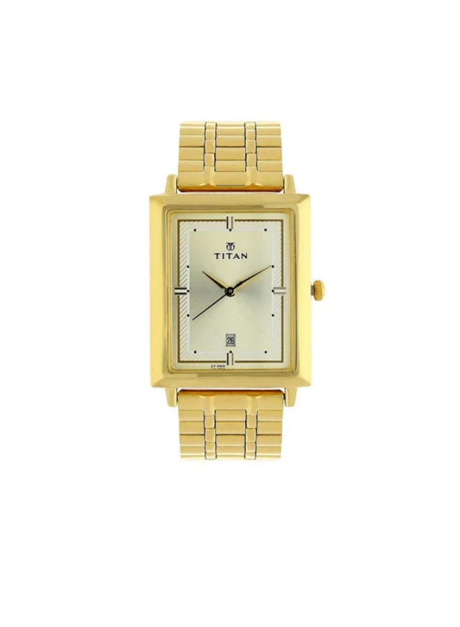 TITAN Titan Quartz Analog with Date Champagne Dial Golden Stainless Steel Strap Rectangular Shaped Watch For Men 1715ym02