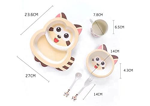 CherryBox Dinnerware Plate Set for Kids - Cartoon Design Crockery Set - Bamboo Fibre Eco Friendly (Cartoon - 5 Pc Set) Multi-Colour - Image 5