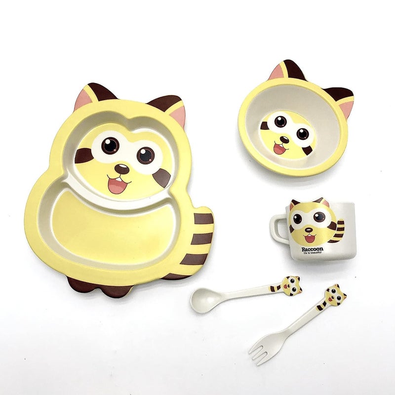 CherryBox Dinnerware Plate Set for Kids - Cartoon Design Crockery Set - Bamboo Fibre Eco Friendly (Cartoon - 5 Pc Set) Multi-Colour - Image 3
