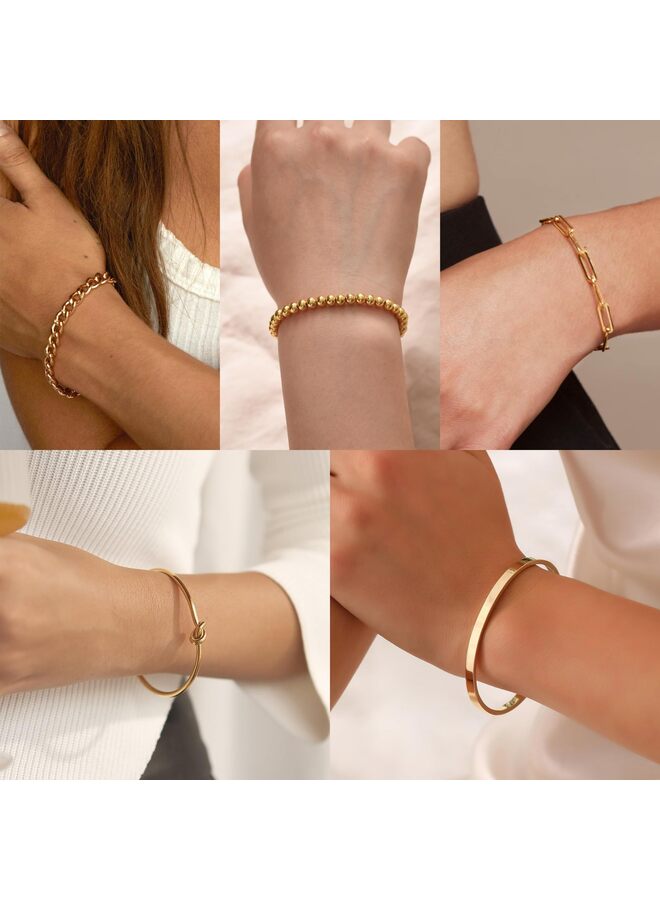 Bangle Cuff Bracelet Set, Plated Bracelet Stack Adjustable Tennis Beaded Paperclip Cuban Link Chain Bracelets Jewelry Accessories for Women (GOLD)  - Image 2