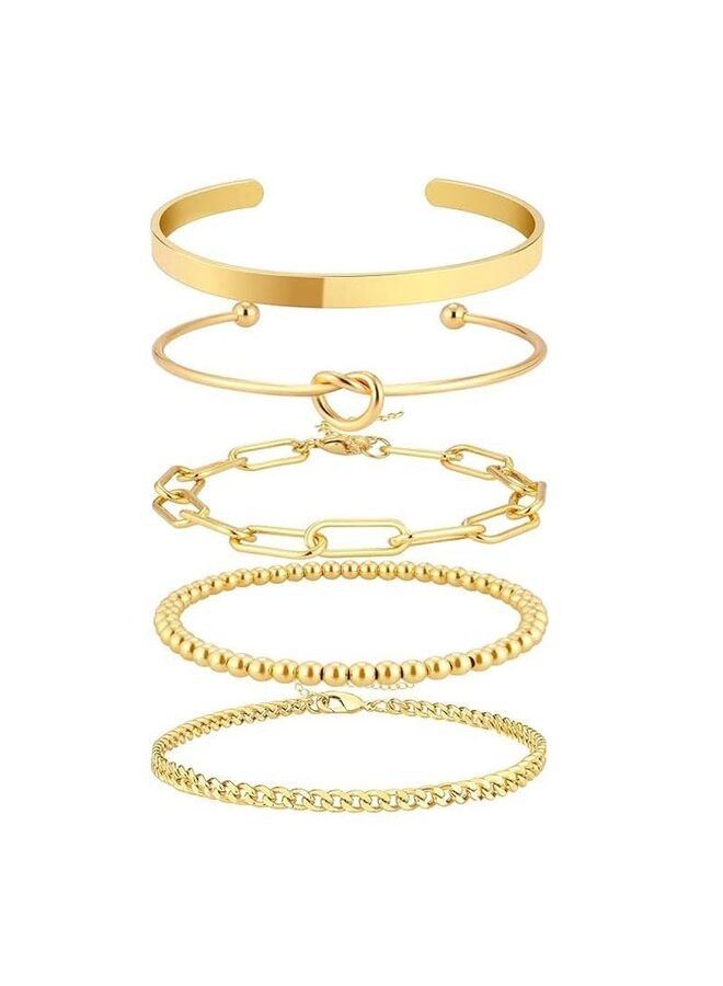 Bangle Cuff Bracelet Set, Plated Bracelet Stack Adjustable Tennis Beaded Paperclip Cuban Link Chain Bracelets Jewelry Accessories for Women (GOLD)  - Image 1