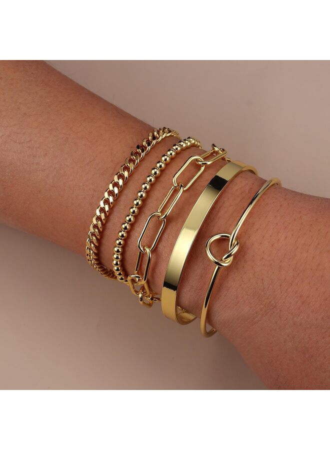 Bangle Cuff Bracelet Set, Plated Bracelet Stack Adjustable Tennis Beaded Paperclip Cuban Link Chain Bracelets Jewelry Accessories for Women (GOLD)  - Image 4